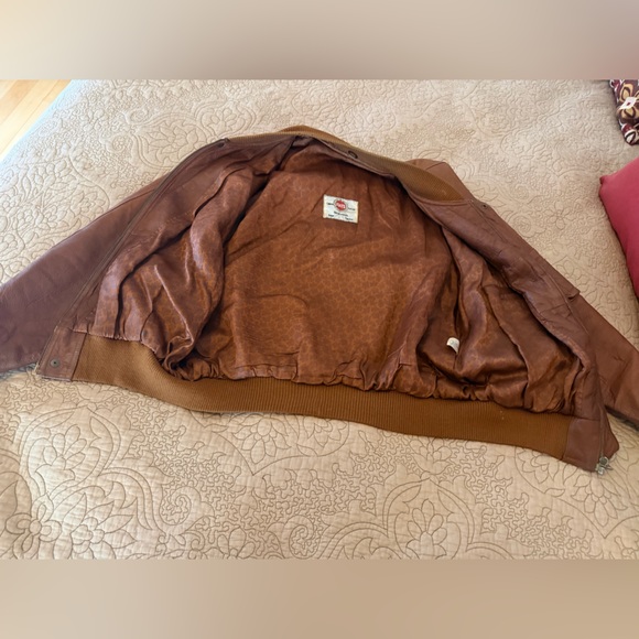 Vintage 70s Italian Fiats Tempo Sportivo Brown Leather Bomber Jacket - Picture 9 of 16